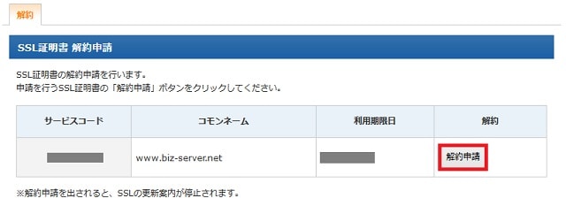 SSL証明書の解約