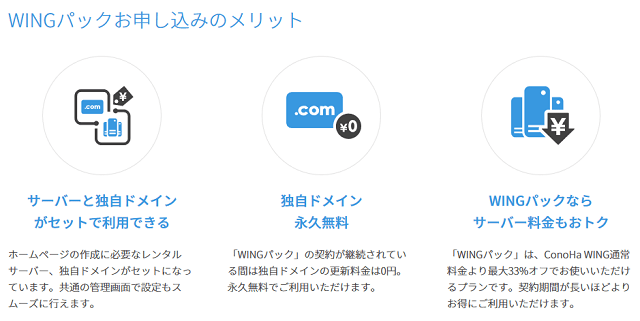 長期契約「WING パック」の契約で独自ドメインも無料で超お得