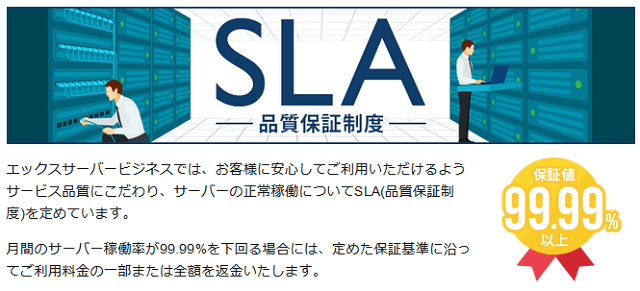 エックスサーバービジネスはSLA（品質保証制度）で高稼働率を保証